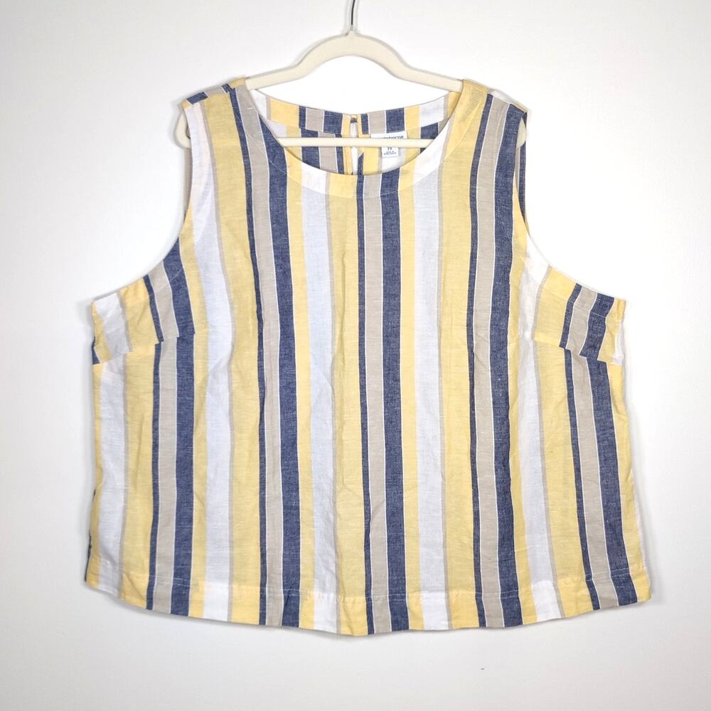 Linen Cotton Striped Sleeveless Top 2X Coastal Resort Beach Breezy